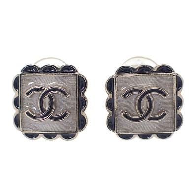 シャネル CHANEL スクエアココマーク ABE425_B18071_NZT06 イヤリング メタル レジン ホワイト ブラック シルバー金具 レディース【中古】【Aランク】