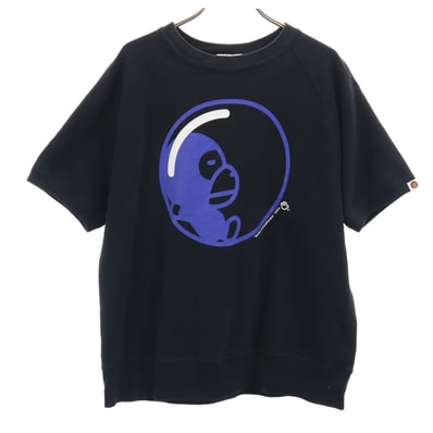 A BATHING APE アベイシングエイプ 日本製 ベイビーマイロ 半袖 スウェット S ブラック