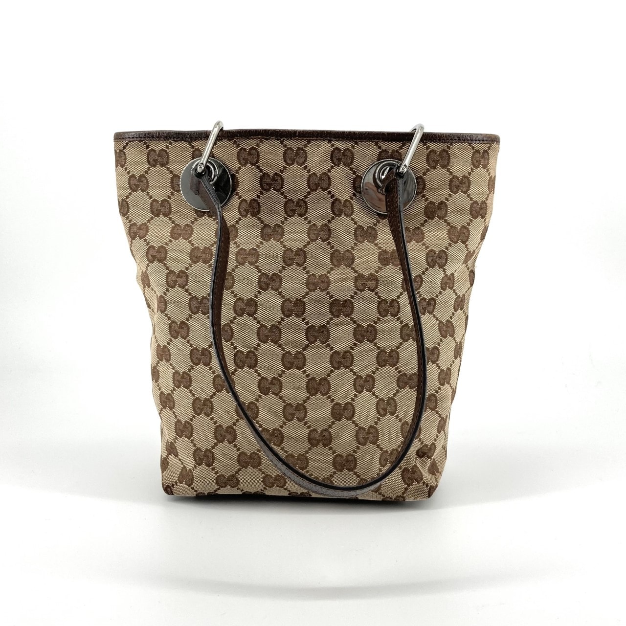 GUCCI(グッチ) GGキャンバス エクリプス レザー シルバー金具 120840 トートバッグ ブラウン×ベージュ×シルバー