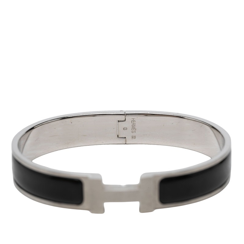 エルメス クリックHH T5 XL エナメルブレスレット バングル シルバー ブラック メタル レディース HERMES 【中古】