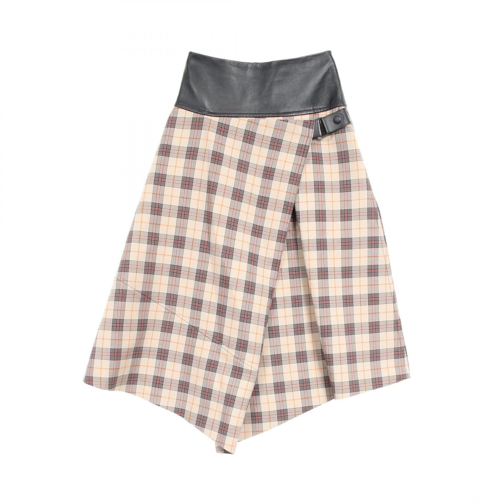 ルイ・ヴィトン LOUIS VUITTON スカート 衣料品 ボトムス ウール シルク ラムレザー ラムレザー ベージュ レディース ベージュ系 / ブラック系 / マルチカラー 【中古】