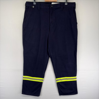 古着 カーハート Carhartt パンツ ワークパンツ ジッパーフライ ワンポイントロゴ リフレクター FR w38 L32 ネイビー系 メンズ