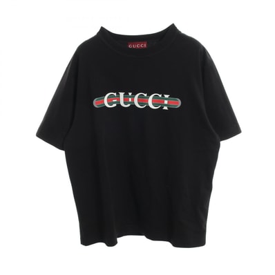 グッチ GUCCI コットンジャージー ロゴプリント 半袖Tシャツ 衣料品 トップス コットン メンズ ブラック系 / マルチカラー 784361 【中古】