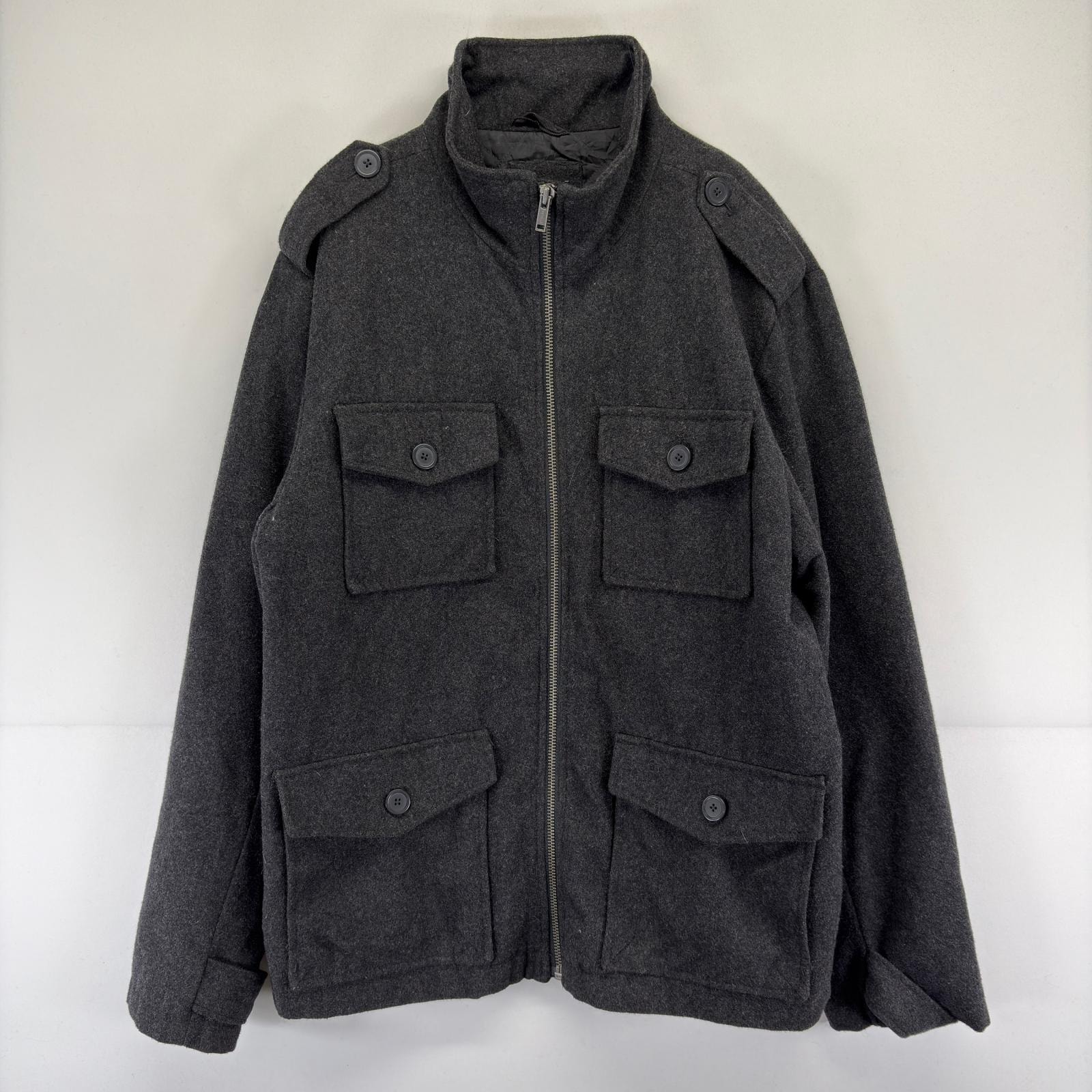 古着 ギャップ GAP ジャケット フルジップ 中綿 カバーオール ウール L  グレー メンズ