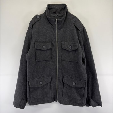 古着 ギャップ GAP ジャケット フルジップ 中綿 カバーオール ウール L グレー メンズ