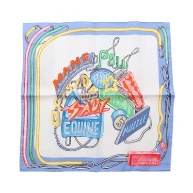 エルメス HERMES プチカレ カレ45 CHEVALOSCOPE NEON スカーフ 衣料品 シルク シルク ホワイト レディース ブルー系 / ホワイト系 / マルチカラー 【中古】