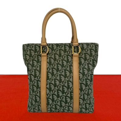 Christian Dior ディオール トロッター CD ロゴ 金具 キャンバス レザー ハンドバッグ カーキ
23217