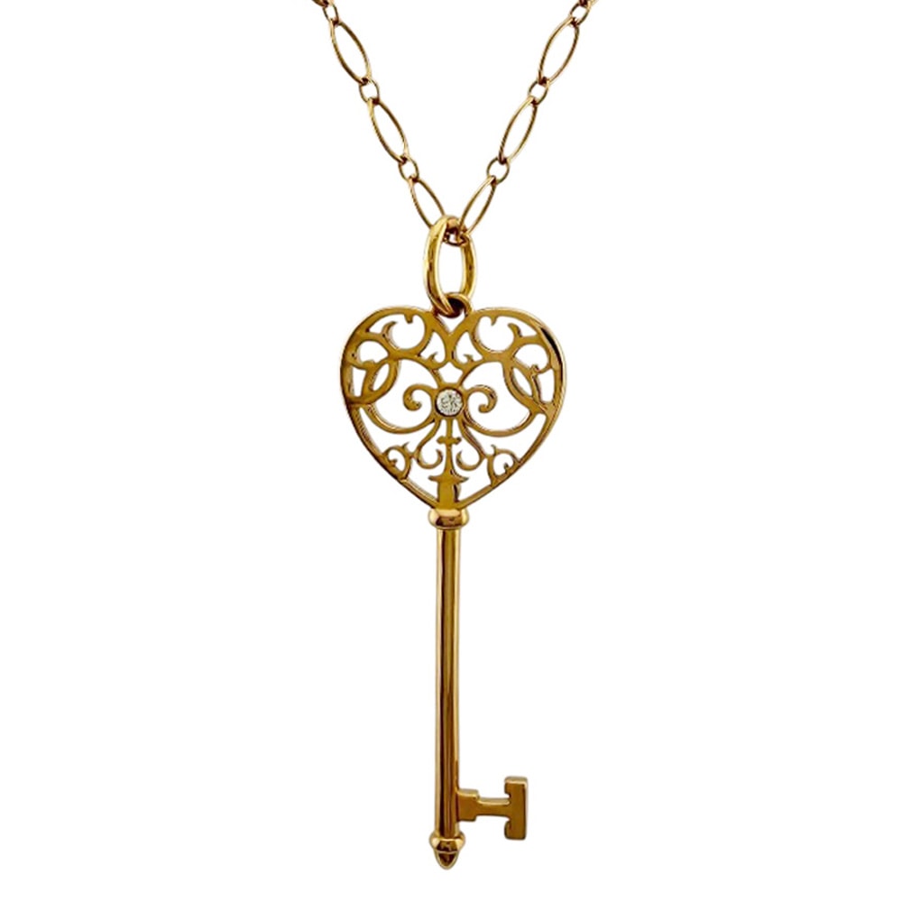 ティファニー エンチャート ハート ネックレス 18金 K18ピンクゴールド ダイヤモンド レディース TIFFANY&Co.  中古