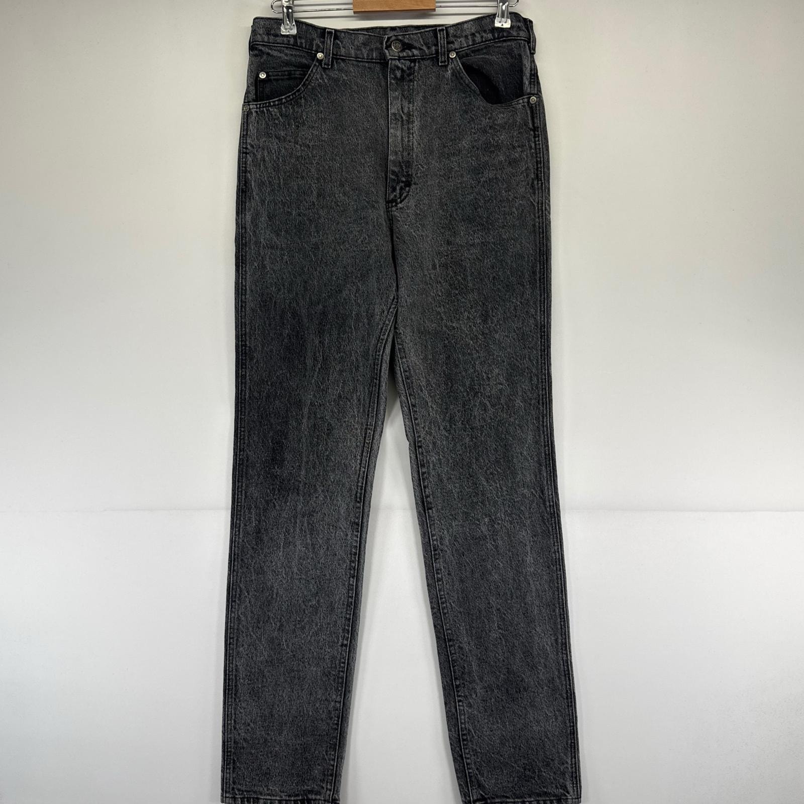 古着 リー Lee USA製 デニム パンツ デニムパンツ ジーンズ ジーパン ケミカルウォッシュ ワンポイントロゴ w33×L36 ブラック系 メンズ