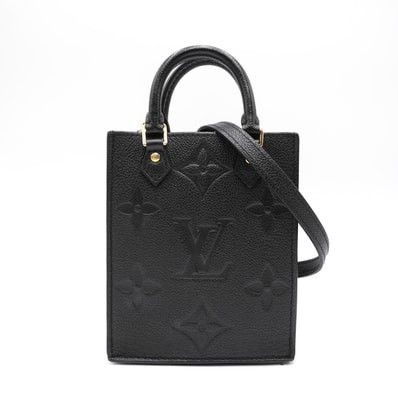 LOUIS VUITTON(ルイ・ヴィトン)プティット・サックプラ モノグラム・アンプラント 2WAY ハンドバッグ ショルダーバッグ ブラック レザー ゴールド金具 レディース【中古】