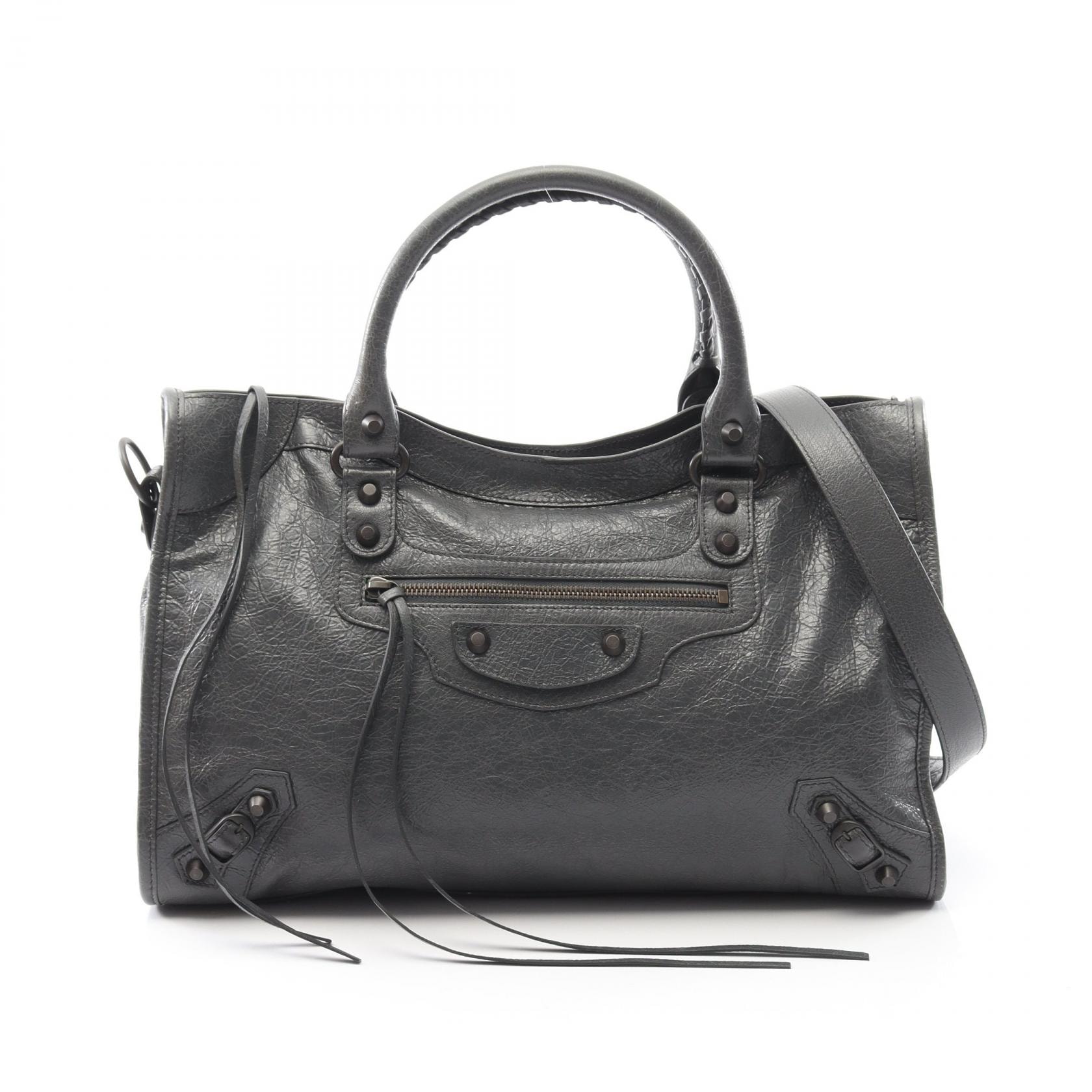 バレンシアガ BALENCIAGA シティ ミディアム ハンドバッグ バッグ レザー レディース グレー系 823058 【新品】