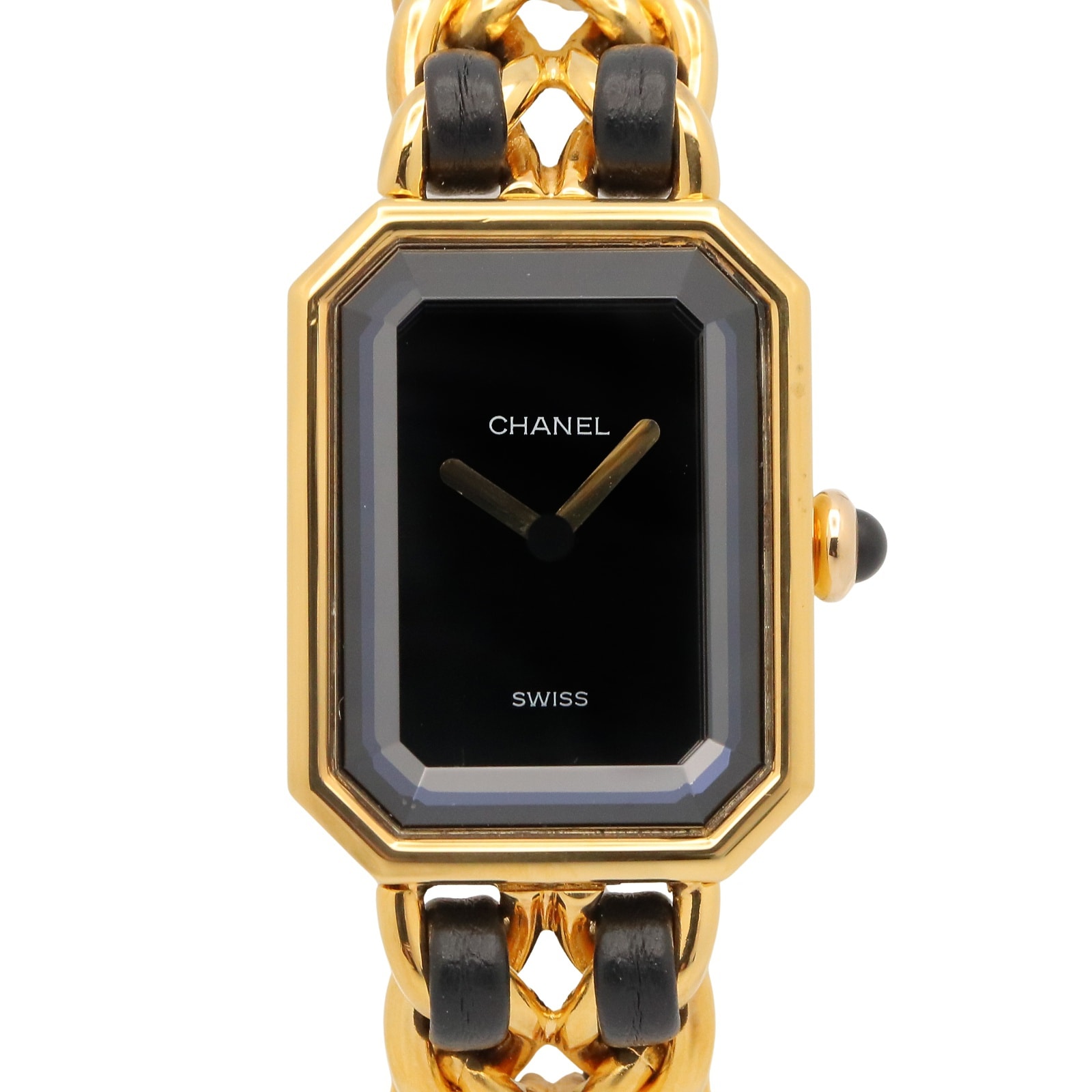 シャネル CHANEL プルミエール S 腕時計 時計 GP(ゴールドメッキ) レザー レディース ブラック系 H0001 【中古】
