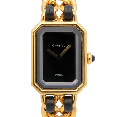 シャネル CHANEL プルミエール S 腕時計 時計 GP(ゴールドメッキ) レザー レディース ブラック系 H0001 【中古】