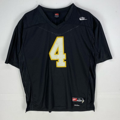 古着 ナイキ NIKE 半袖シャツ ゲームシャツ 刺繍ロゴ 4 ショートスリーブ FAVRE ユニフォーム XL ブラック系 メンズ