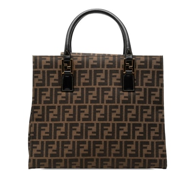 フェンディ ズッカ トートバッグ 15095 ブラウン ブラック キャンバス レザー レディース FENDI 中古