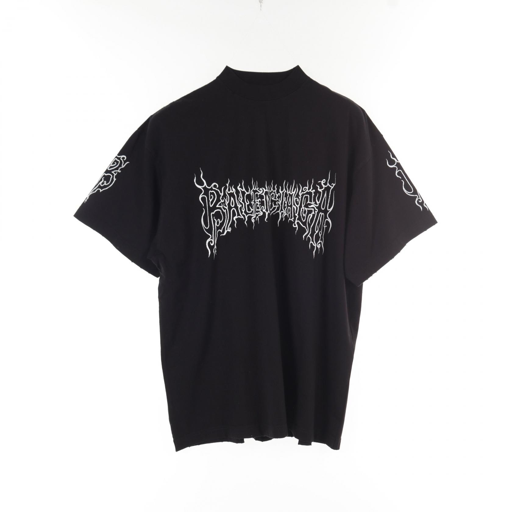 バレンシアガ BALENCIAGA メタルロゴ カットソー 衣料品 トップス コットン メンズ レディース ブラック系 【中古】