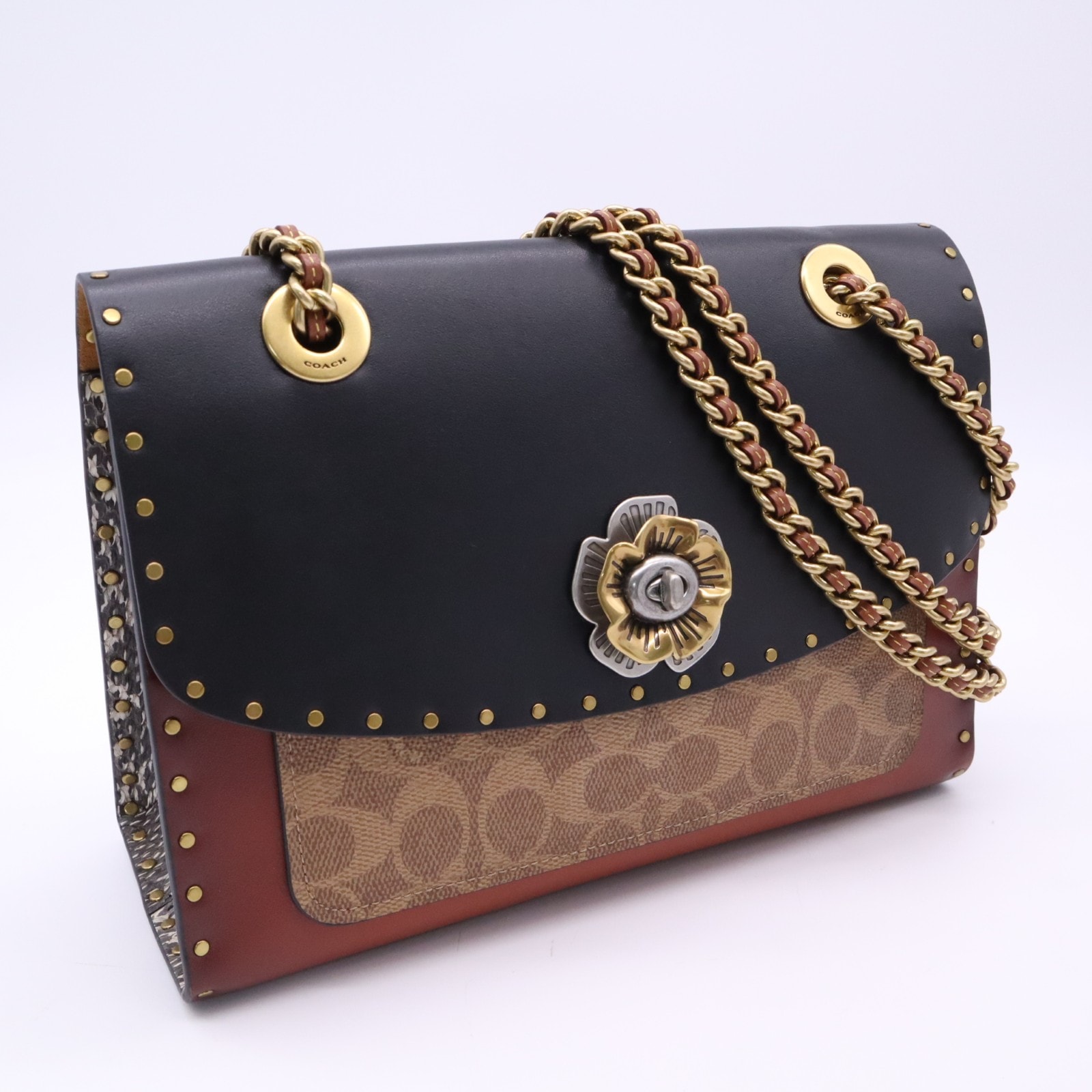 COACH コーチ レザー パイソン パーカー ティーローズ チェーンショルダーバッグ 29416 ハンドバッグ ベージュ ブラウン ブラック レザー パイソン レディース