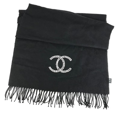 シャネル CHANEL フェイクパール 23S フリンジ マフラー カシミヤ ブラック