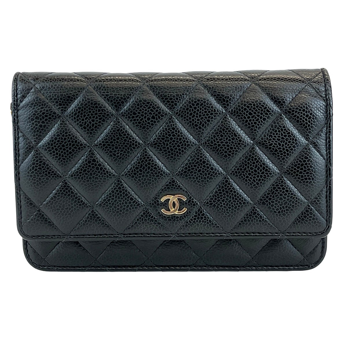 CHANEL シャネル マトラッセ ココマーク チェーンウォレット ショルダーバッグ AP0250 キャビアスキン ブラック ゴールド レディース【中古】