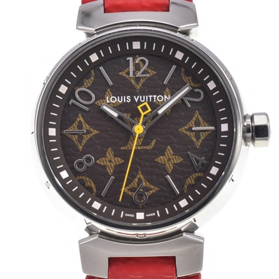 値下 ルイ・ヴィトン LOUIS VUITTON QA071 タンブール モノグラム ブラウン クォーツ レディース 美品 腕時計 I#147677