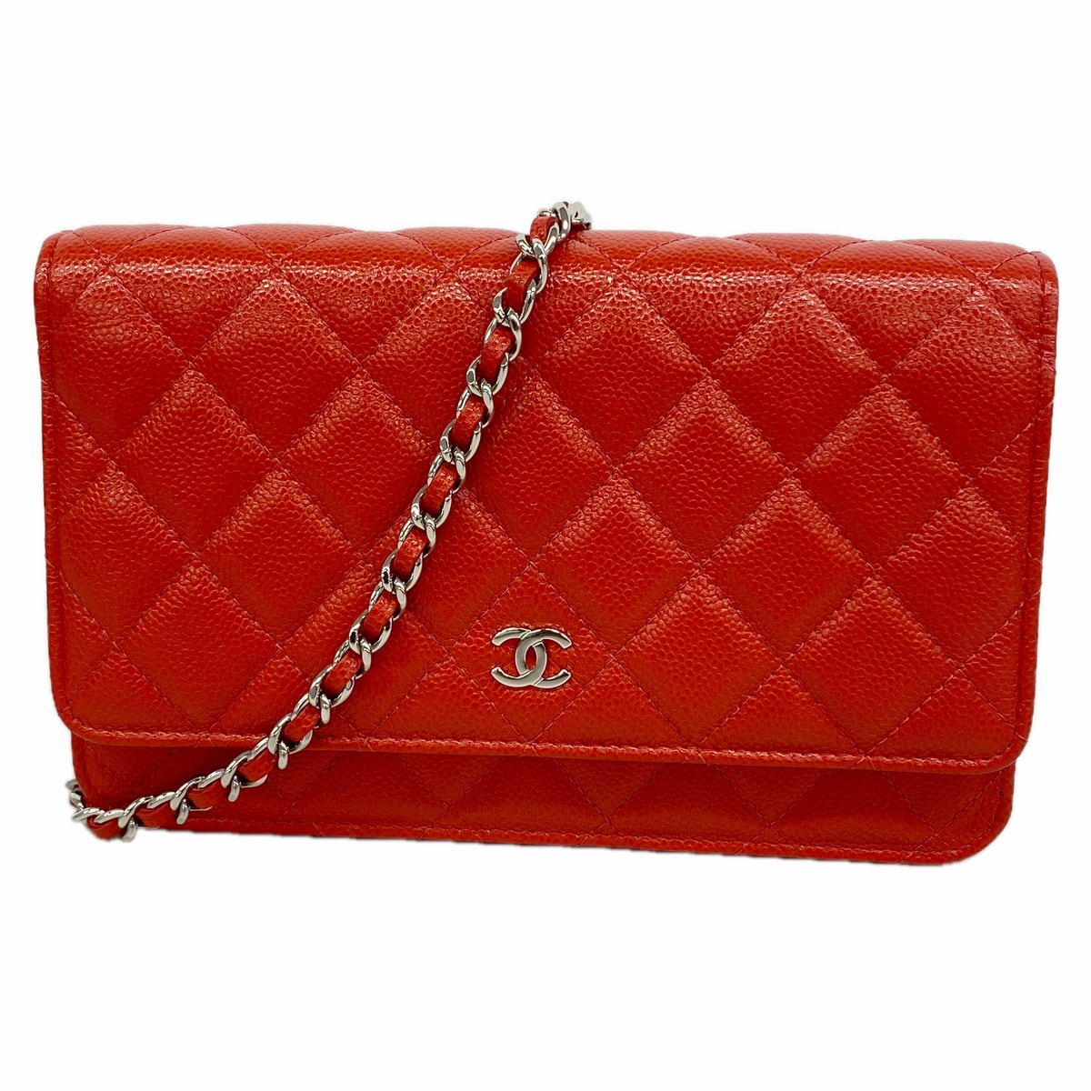 ★SALE【6hc2368-k】シャネル ショルダーウォレット マトラッセ チェーンショルダー キャビアスキン レッド シルバー金具【中古】レディース