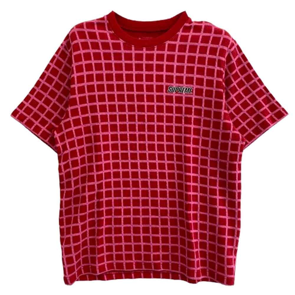 Supreme シュプリーム Tシャツ 19SS Grid Jacquard S/S Top グリッド ジャガード 半袖 Tシャツ レッド系 M【中古】