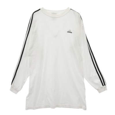 adidas アディダス 90s~00s ロゴ刺繍 3ストライプ クルーネック 長袖 Tシャツ カットソー ホワイト系 M【中古】
