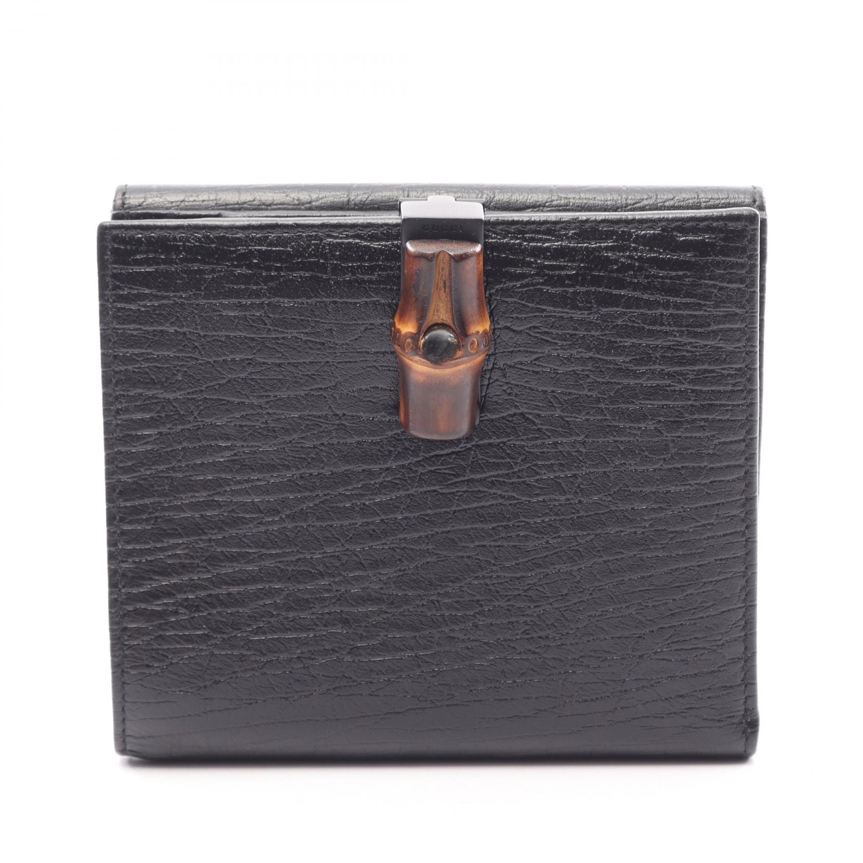グッチ GUCCI バンブー 二つ折り財布 財布 レザー レディース ブラック系 112523 【中古】