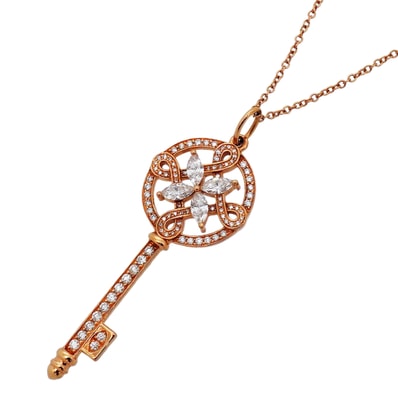 ★最終価格★SALE【6jib0634】ティファニー ネックレス ビクトリア/ラウンドキー K18PG ピンクゴールド ダイヤモンド【中古】レディース