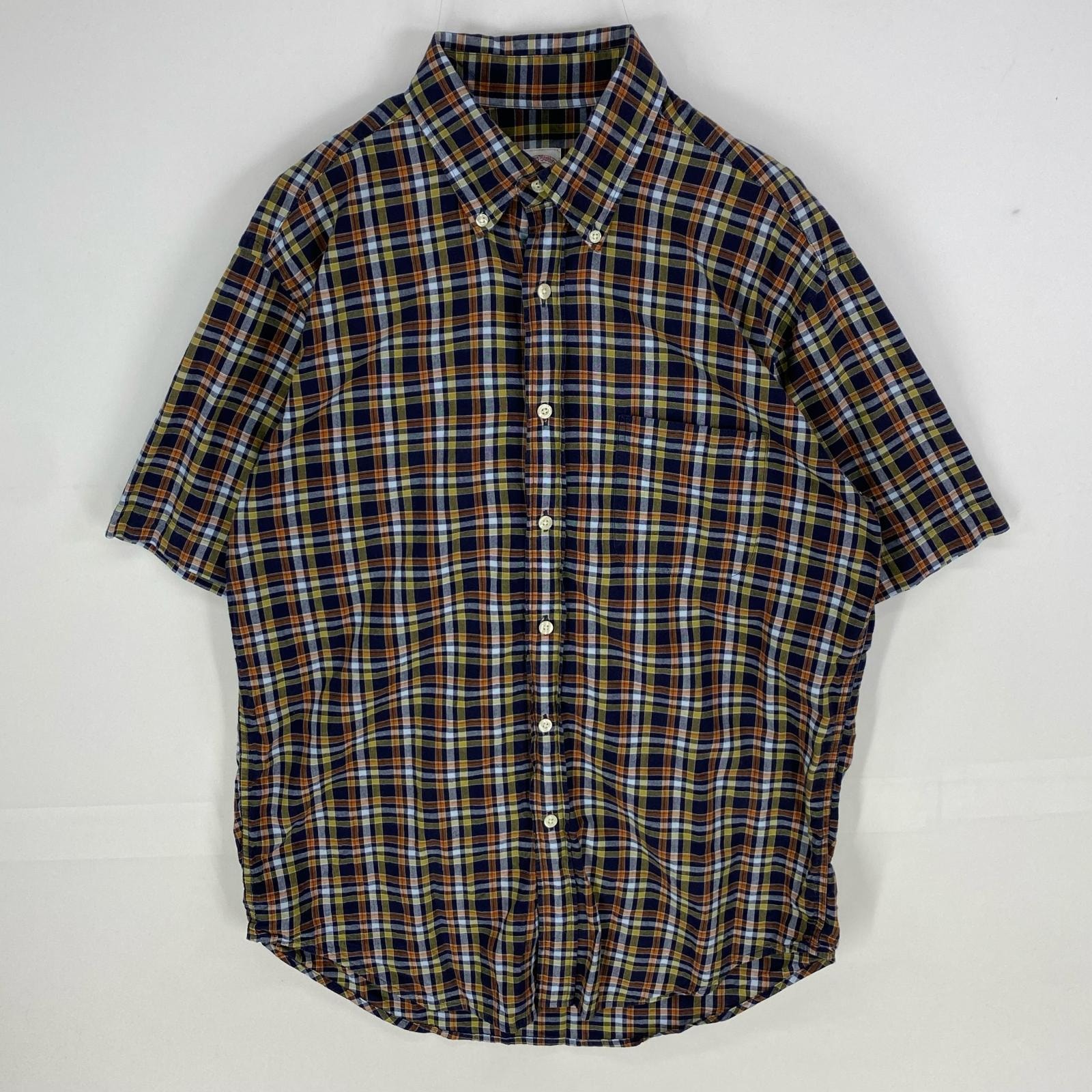 古着 ブルックスブラザーズ Brooks Brothers 半袖シャツ 胸ポケット ショートスリーブ ボタンダウン M  ネイビー系 チェック メンズ