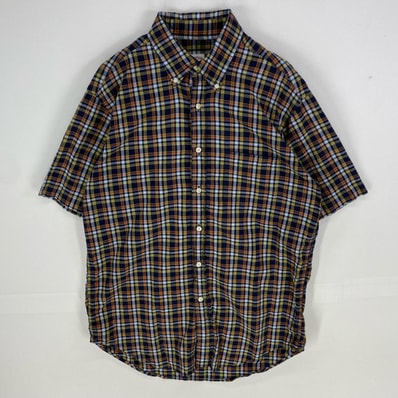 古着 ブルックスブラザーズ Brooks Brothers 半袖シャツ 胸ポケット ショートスリーブ ボタンダウン M ネイビー系 チェック メンズ