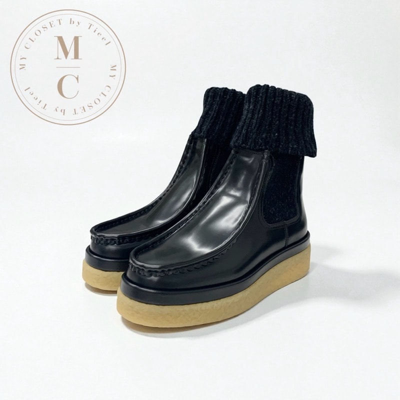 クロエ Chloe JAMIE ブーツ ショートブーツ 靴 シューズ レザー ニット ブラック 黒 ソックスブーツ