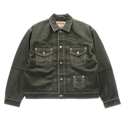 Supreme シュプリーム TRUE RELIGION トゥルーレリジョン 25AW × True Religion Leather Trucker Jacket トゥルーレリジョン レザー トラッカー ジャケット ブラック系 L【極上美品】【中古】