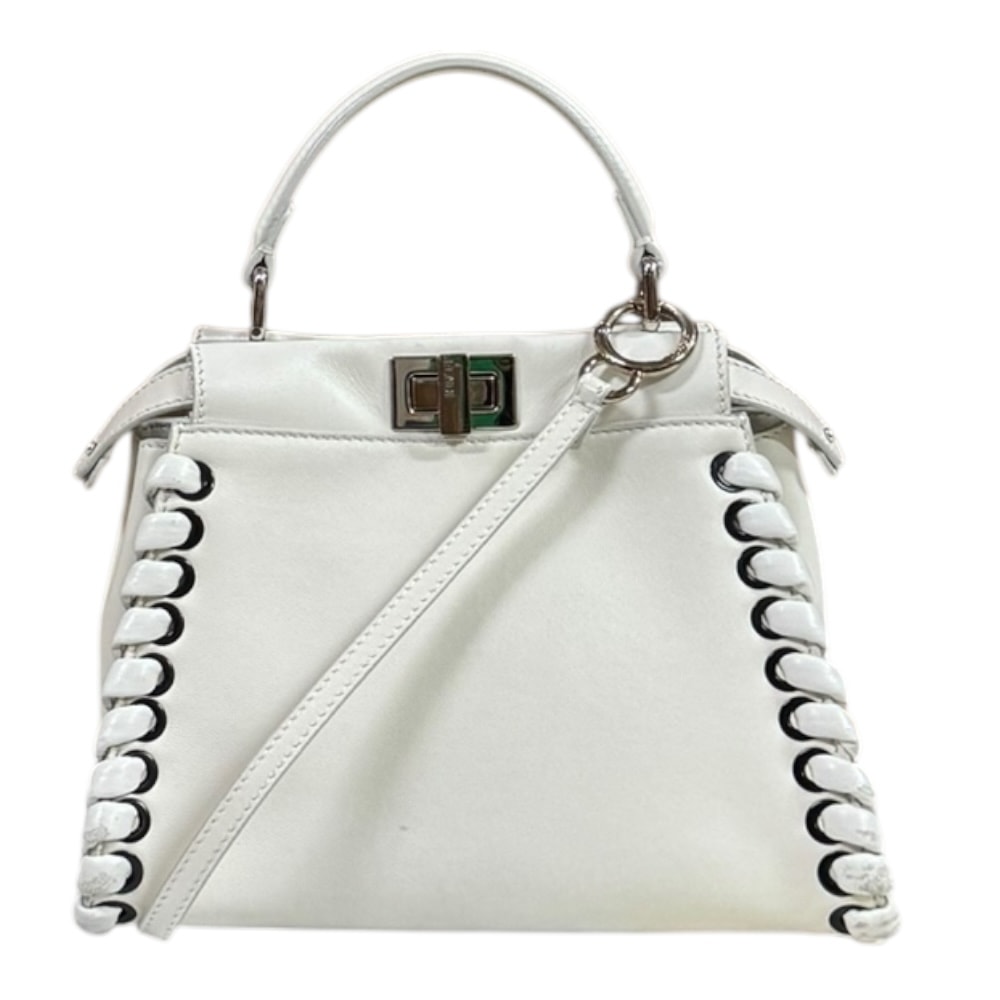 フェンディ ミニピーカブー ショルダーバッグ レザー 8BN244 ホワイト レディース FENDI  中古
