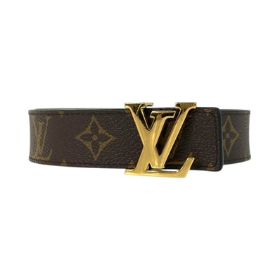 美品 LOUIS VUITTON ルイヴィトン モノグラム サンチュール LVイニシャル 85cm/34インチ ブラウン ブラック ゴールド金具 PVC レザー/ ベルト リバーシブルベルト 603391 【中古】