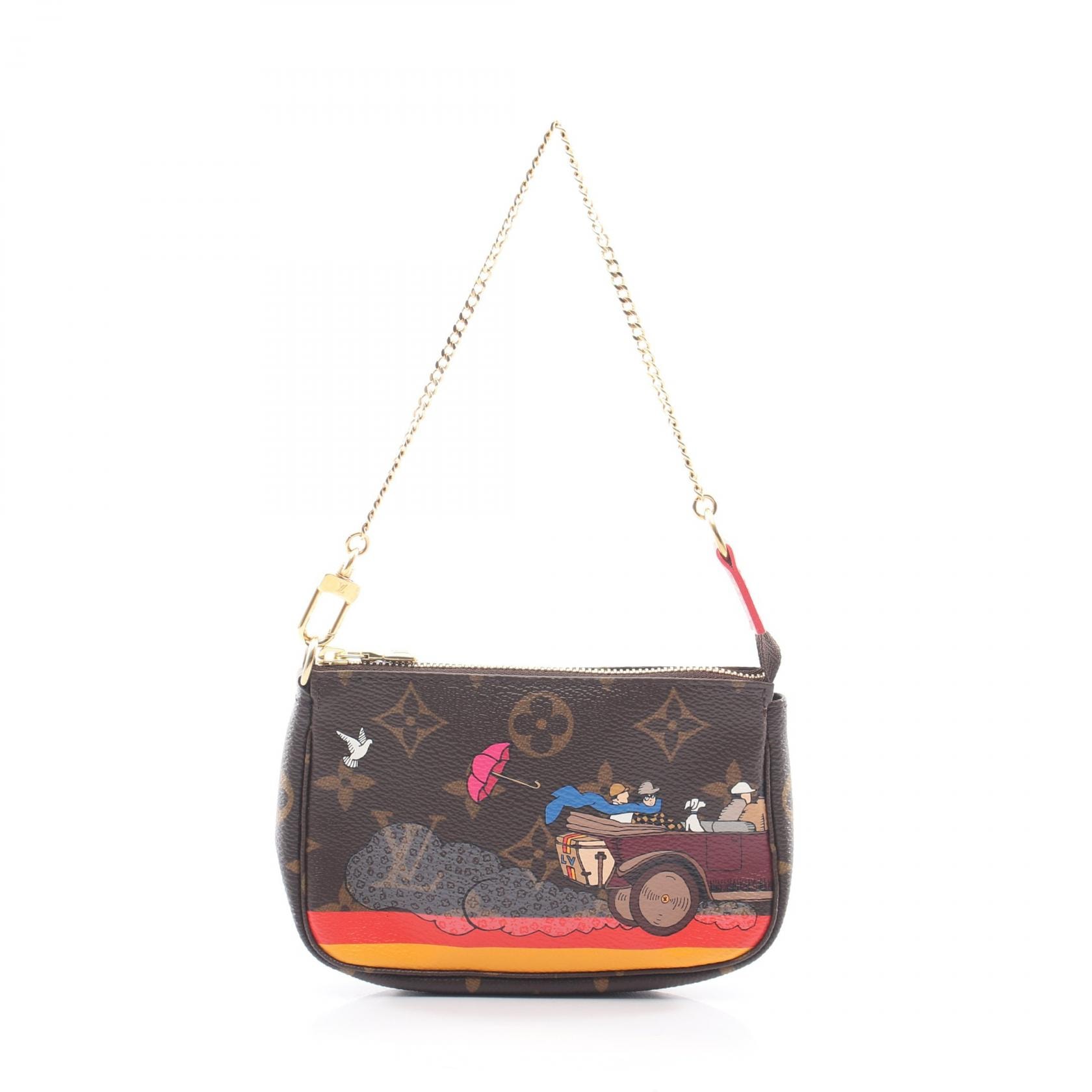 ルイ・ヴィトン LOUIS VUITTON ミニポシェット アクセソワール イリュストレ ハンドバッグ バッグ PVCコーティングキャンバス レザー ダミエ エベヌ レディース ブラウン系 / マルチカラー M41655 【中古】