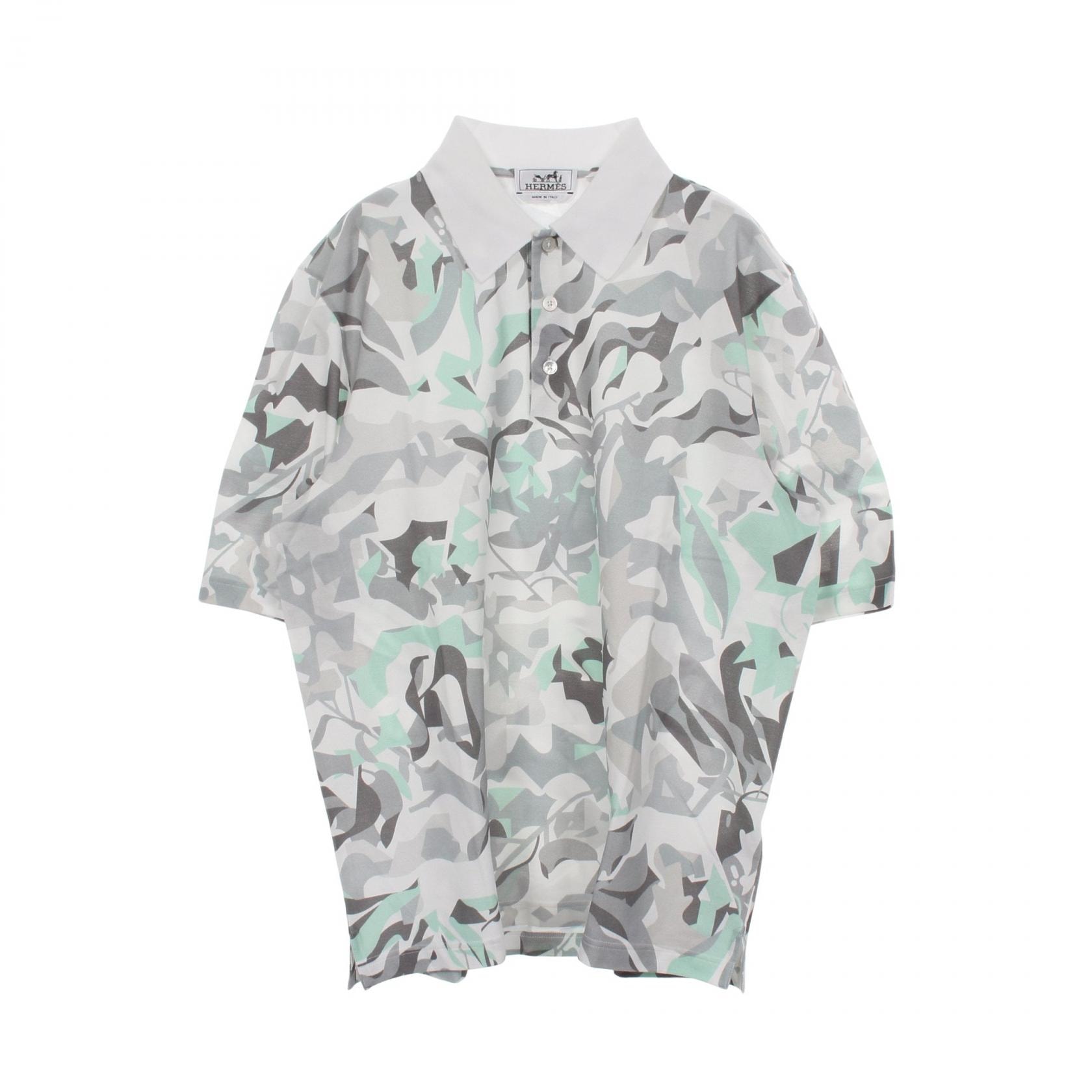 エルメス HERMES PUZZLE VEGETAL ポロシャツ 衣料品 トップス コットン ホワイト メンズ ホワイト系 / グレー系 / グリーン系 【中古】