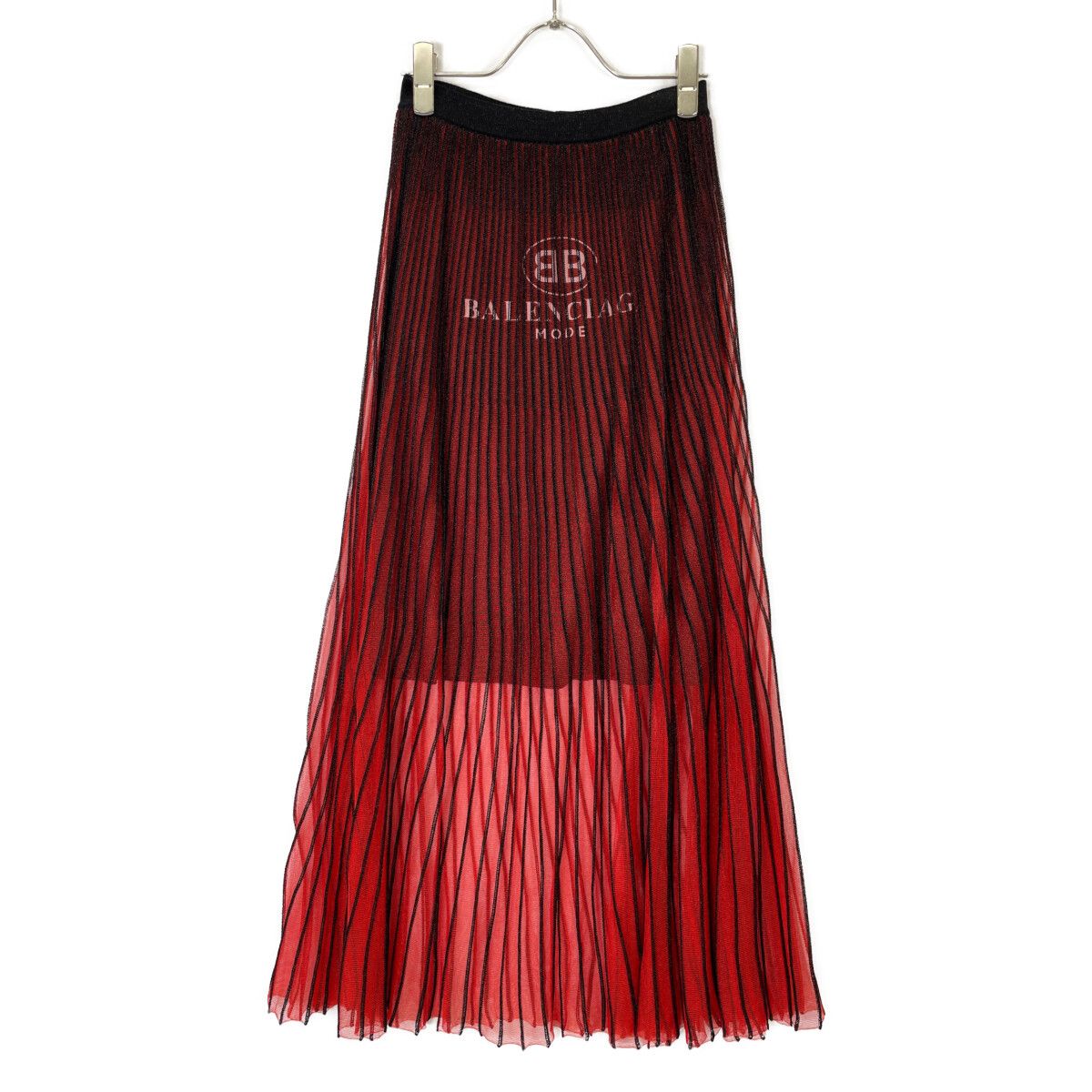 バレンシアガ 502584 T6135 18SS ﾚｯﾄﾞ×ﾌﾞﾗｯｸ ｼｰｽﾙｰﾚｲﾔｰﾄﾞﾌﾟﾘｰﾂｽｶｰﾄ 34