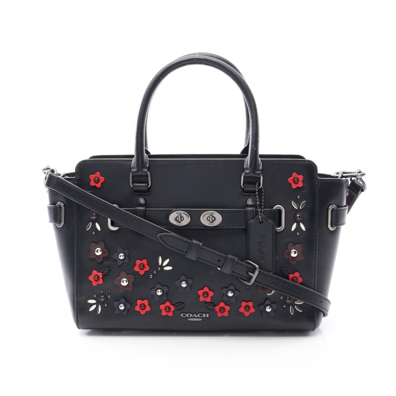 コーチ COACH ブレイク キャリーオール フラワー 2WAY ハンドバッグ バッグ レザー レディース ブラック系 F59450 【中古】