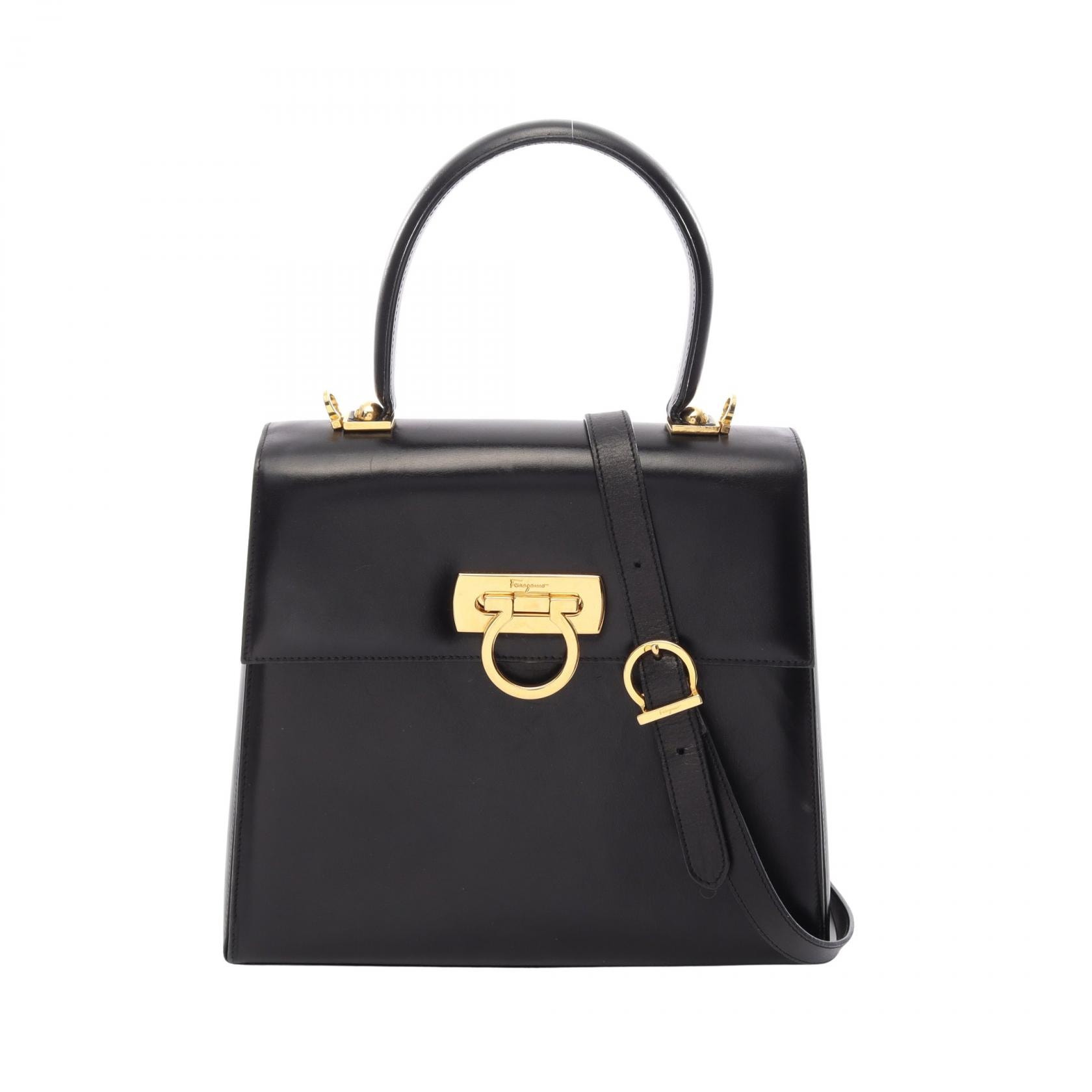 サルヴァトーレフェラガモ Salvatore Ferragamo ガンチーニ 2WAY ハンドバッグ バッグ レザー レディース ブラック系 21 0536 【中古】