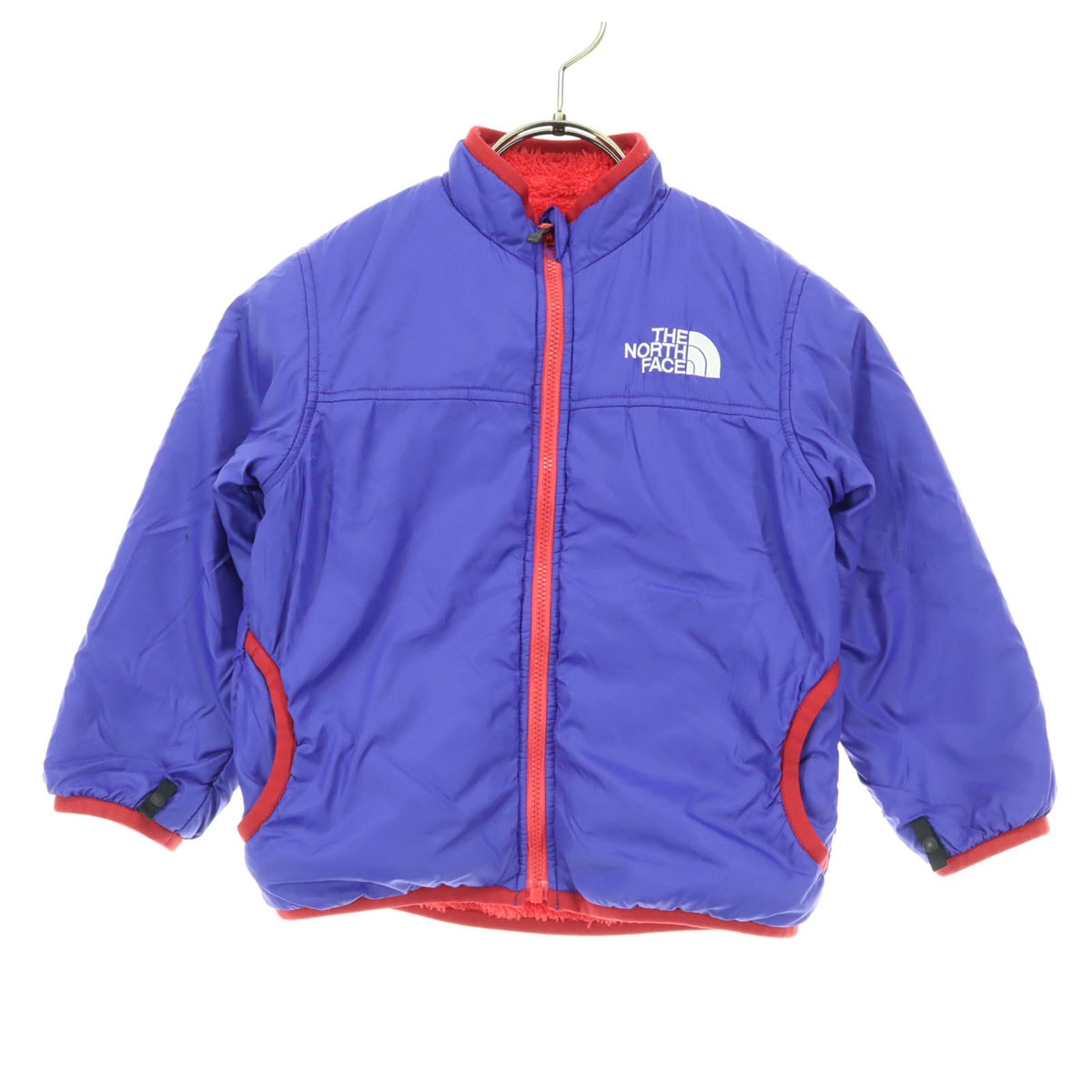 THE NORTH FACE ザノースフェイス リバーシブル ワンポイントロゴ 長袖 ナイロン フリース 中綿ジャケット 100 ブルー 品番NYJ82244