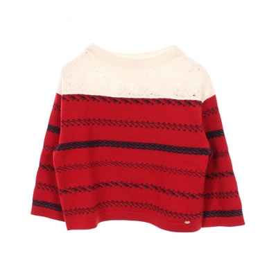 シャネル CHANEL ココマークボタン バイカラー ニット 衣料品 トップス カシミヤ レディース レッド系 / ホワイト系 / ネイビー系 【中古】