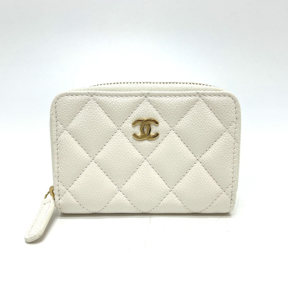 シャネル CHANEL クラシック ジップ AP0216 マトラッセ ココマーク コインパース 財布 ウォレット コインケース キャビアスキン ホワイト 未使用