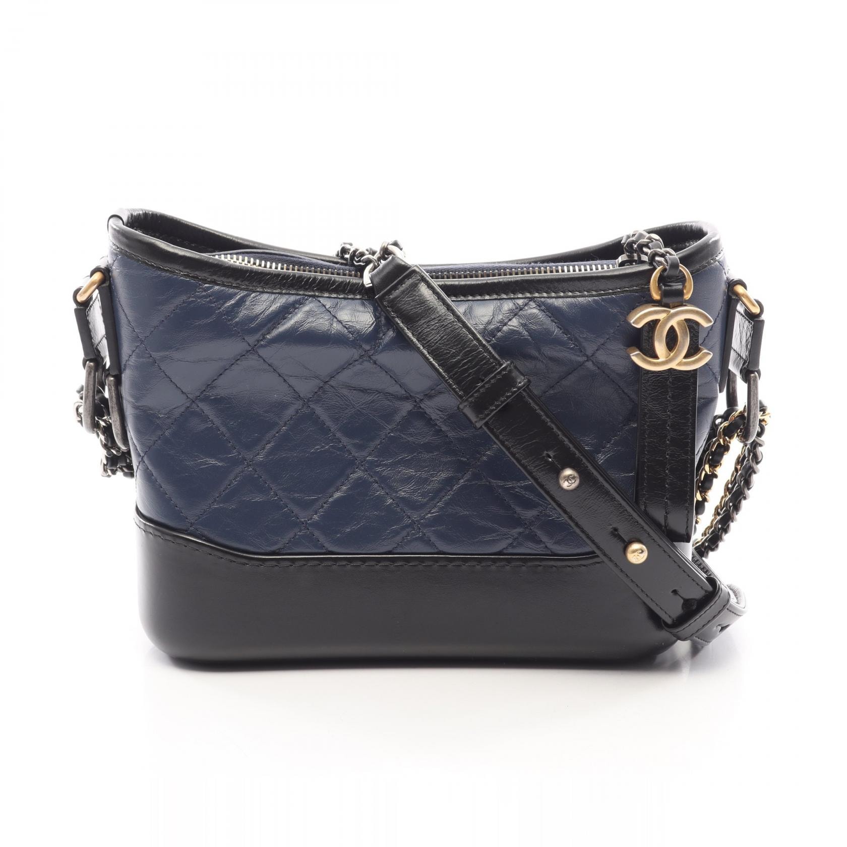 シャネル CHANEL ガブリエル ドゥ シャネル スモール ホーボー コンビ金具 ショルダーバッグ バッグ レザー レディース ネイビー系 / ブラック系 【中古】