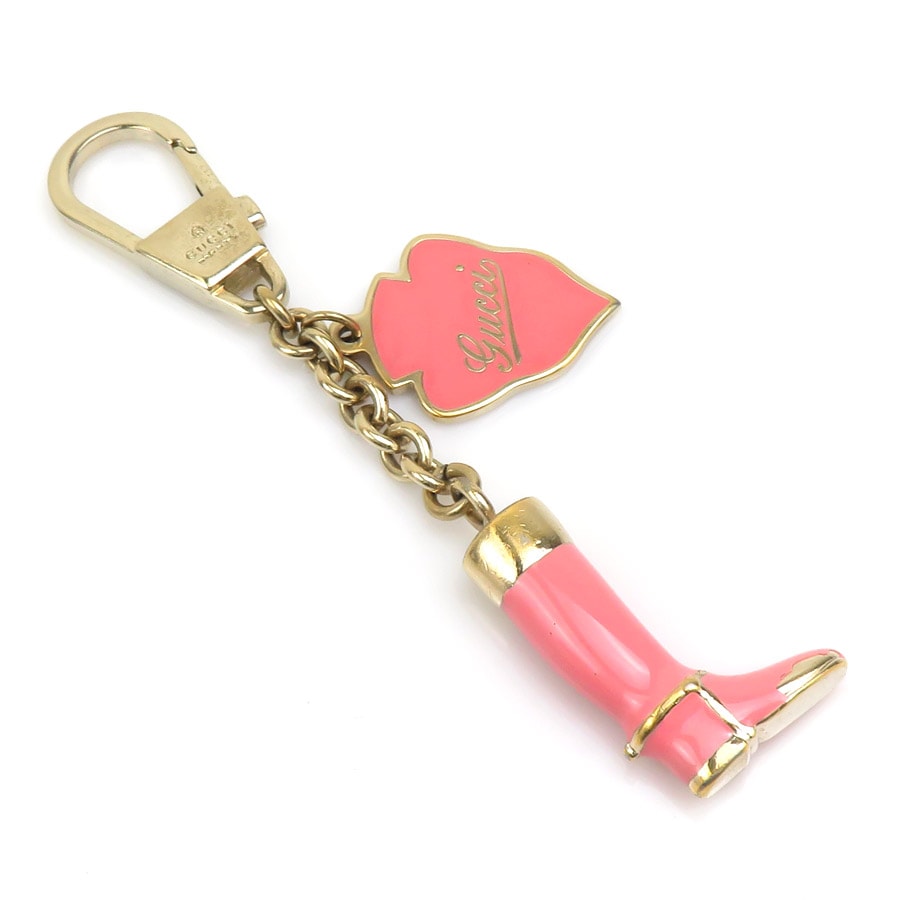 グッチ GUCCI チャーム キーホルダー メタル ゴールド×ピンク レディース【中古】 h31953g