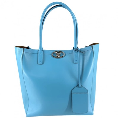 Valentino Garavani ヴァレンティノ・ガラヴァーニ トートバッグ Vロゴロッカー 肩掛け レザー ブルー 青 シルバー金具 レディース 美品【中古品】