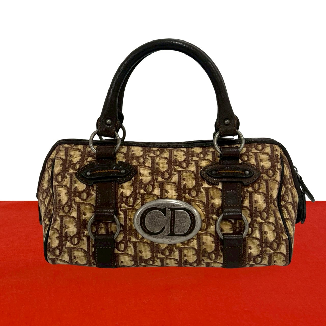 Christian Dior ディオール トロッター 柄 CD ロゴ 金具 キャンバス レザー ハンドバッグ ブラウン
 36308