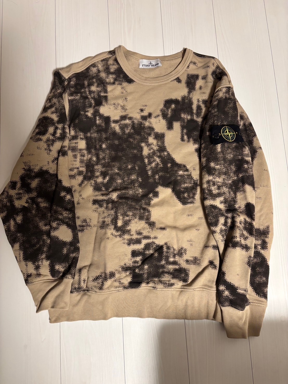 Stone Island 669E3 Camouflage Organic Cotton Diagonal Fleece Crewneck Sweatshirt with Ribbed Details - 24FW "Dove Grey"