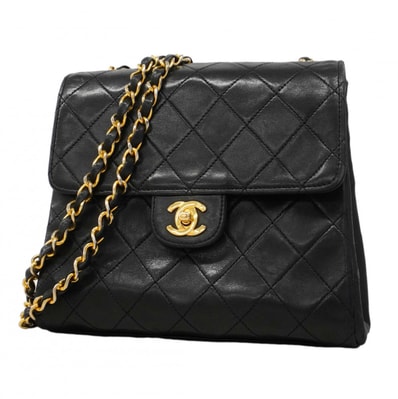 【6dd4938】シャネル ショルダーバッグ マトラッセ ラムスキン ブラック ゴールド金具【中古】レディース