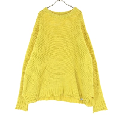 BEDWIN & THE HEARTBREAKERS ベドウィンアンドザハートブレイカーズ 長袖 ローゲージ 丸襟 コットン ニット イエロー セーター